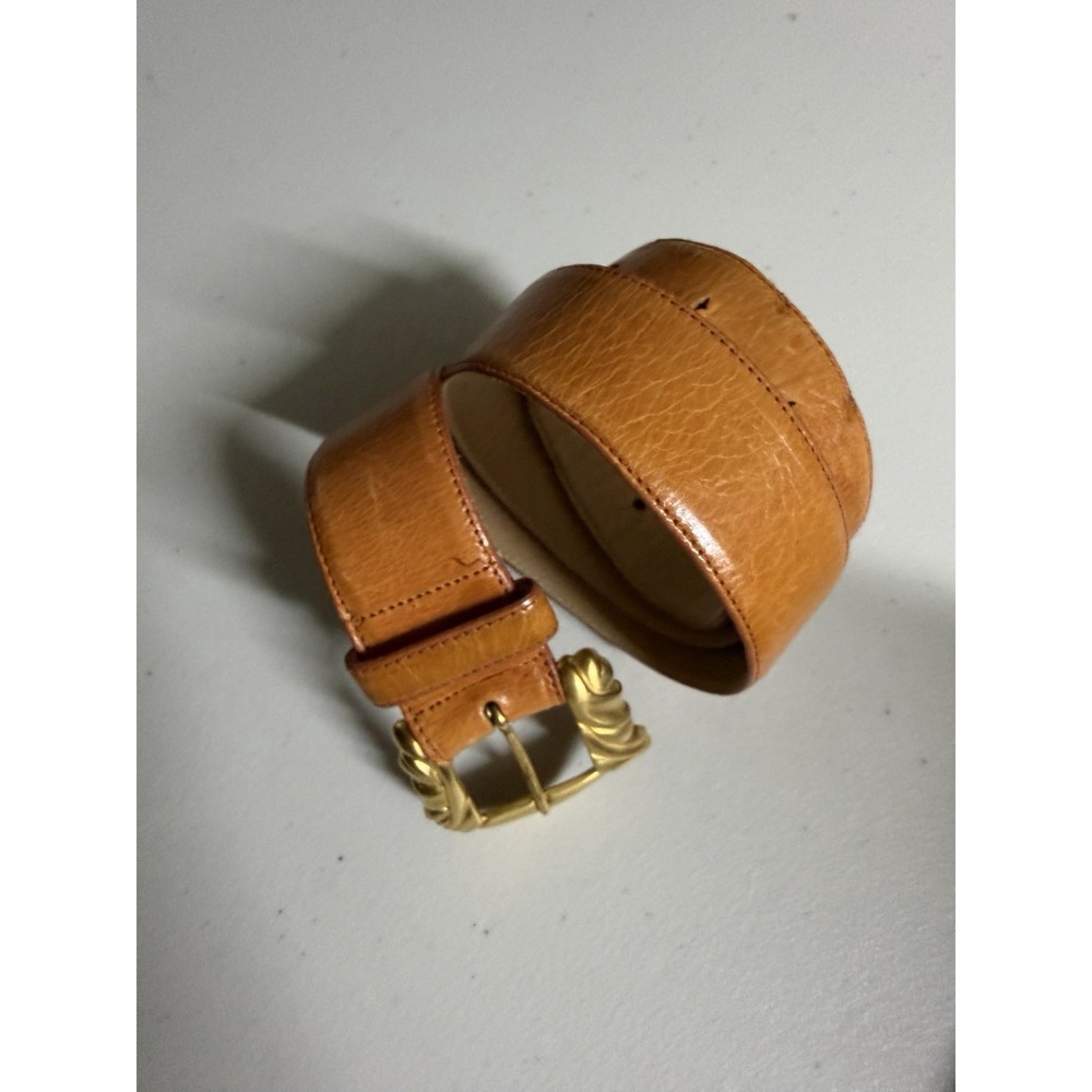 Neiman Marcus Essex Vintage Retro 80s Gold Buckle Mustard Yellow Brown‎ Belt
